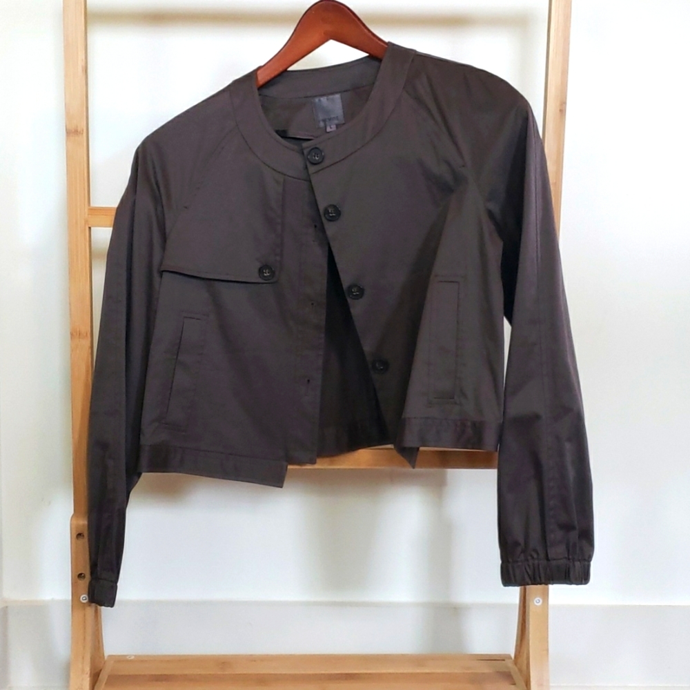 Brown bomber style cropped cotton jacket